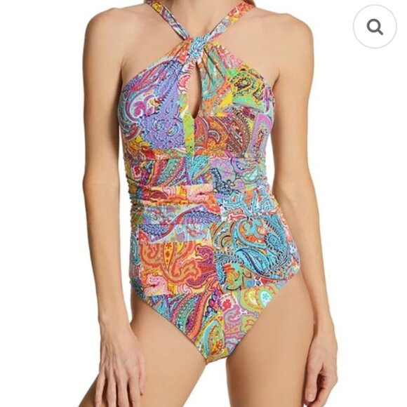 Bleu Rod Paisley One Piece Swimsuit Bohemian Paradise High Neck Size 4 NEW - Picture 1 of 7